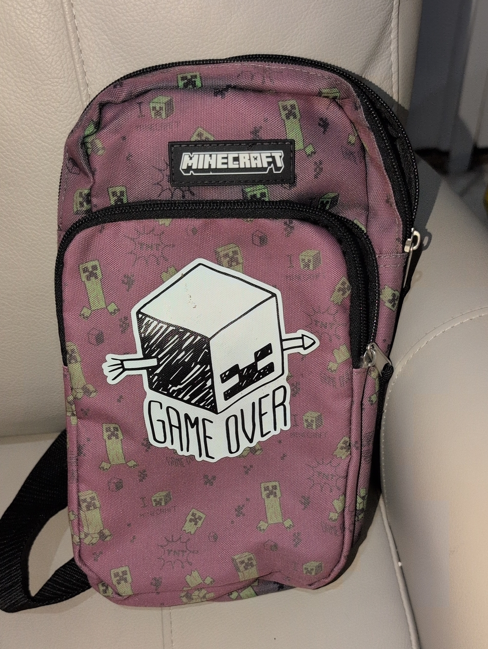 Minecraft Crossbody Bag - Purple with Green Creeper Print